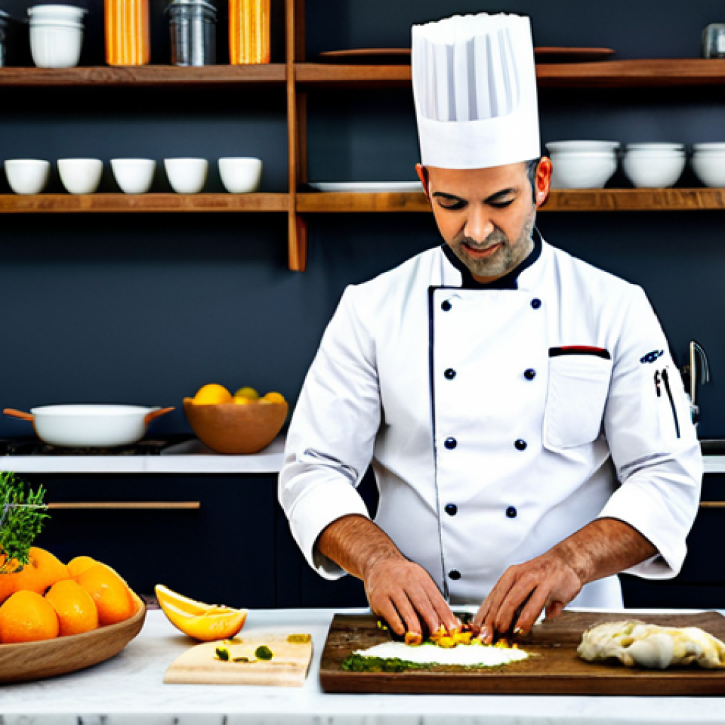 **
"A brightly lit, modern Portuguese kitchen featuring a chef experimenting with fusion cuisine. The chef, fully clothed in a professional chef's uniform, is carefully combining local Portuguese ingredients (like cod, olives, and oranges) with spices and techniques from around the world. A well-worn cookbook lies open on the counter. Background includes fresh produce and culinary tools. safe for work, appropriate content, fully clothed, professional, family-friendly, perfect anatomy, natural proportions, high quality"
**