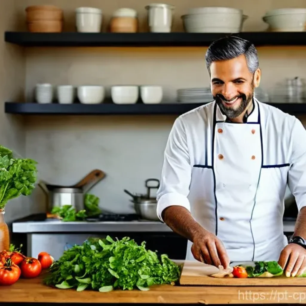 퓨전 요리의 영양 균형 맞추기 - **Prompt:** A vibrant, sunlit kitchen scene in a Portuguese home. A chef, wearing a clean apron and ...