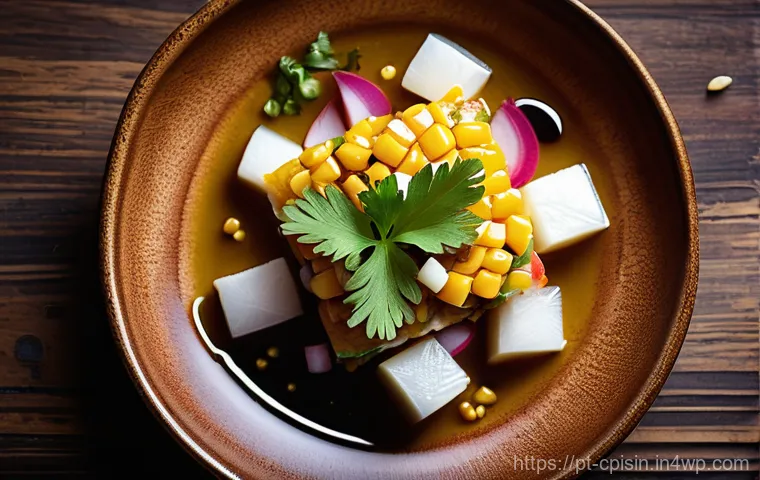퓨전 요리와 식문화의 상관관계 - A highly skilled Portuguese chef, wearing a crisp white chef's jacket and apron, meticulously platin...