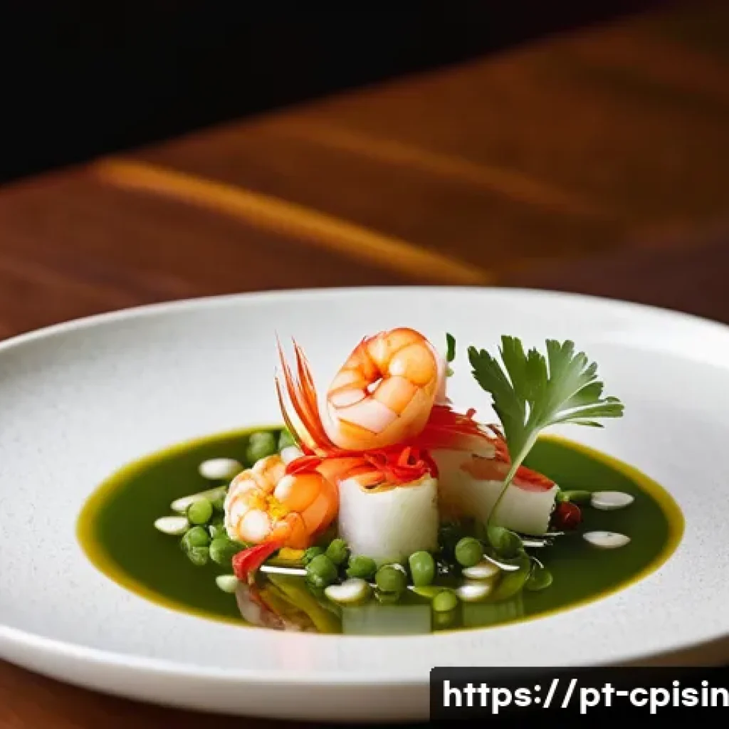 퓨전 요리의 트렌드 예측과 준비 - **A Redefined Fusion Culinary Experience in Lisbon**
A high-angle, close-up shot of an exquisite...