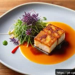 Home 18 퓨전 요리 요리사의 필수 역량 - A vibrant fusion dish artfully plated on a rustic ceramic plate, featuring a colorful combination of...