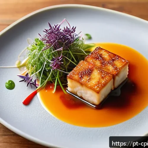 Home 30 퓨전 요리 요리사의 필수 역량 - A vibrant fusion dish artfully plated on a rustic ceramic plate, featuring a colorful combination of...